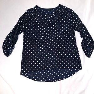 Forever 21 Navy Blue Blouse with White Polkadots